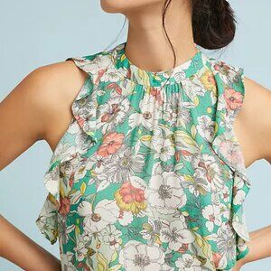 Maeve by Anthropologie Gramercy Ruffled Bright Floral Blouse, size small